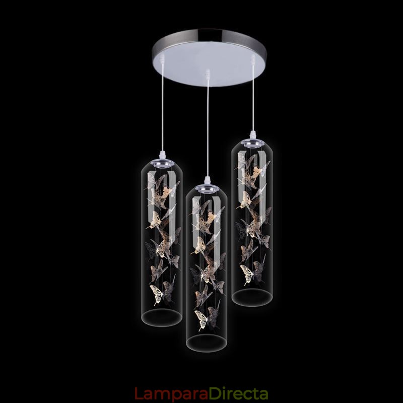 Lámpara colgante de cristal con forma de mariposa y cilindro nórdico creativo