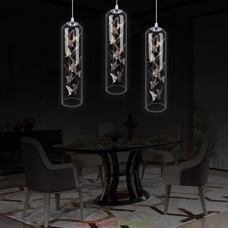 Lámpara colgante de cristal con forma de mariposa y cilindro nórdico creativo