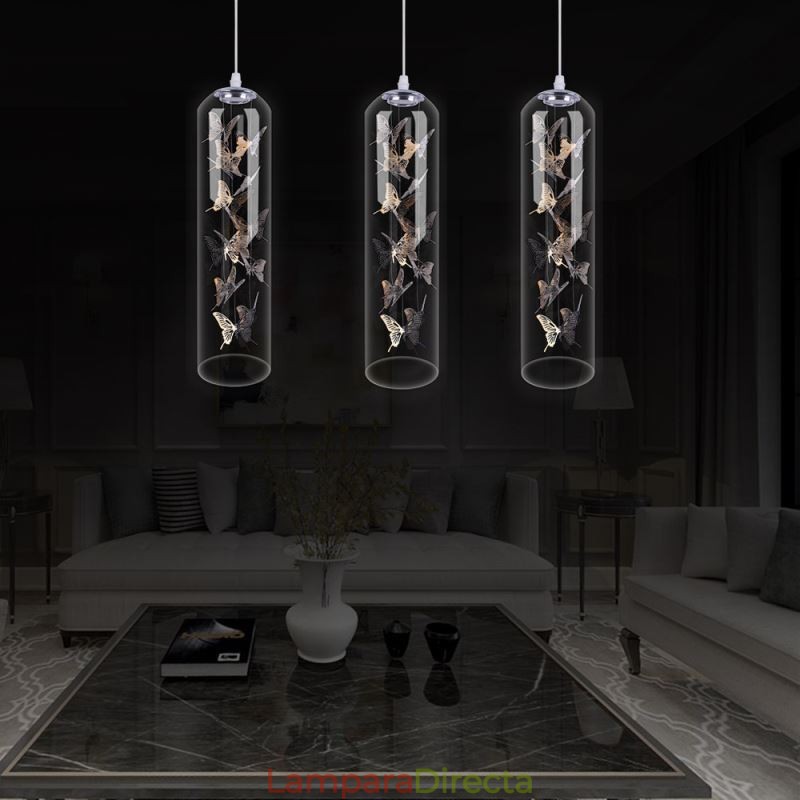Lámpara colgante de cristal con forma de mariposa y cilindro nórdico creativo