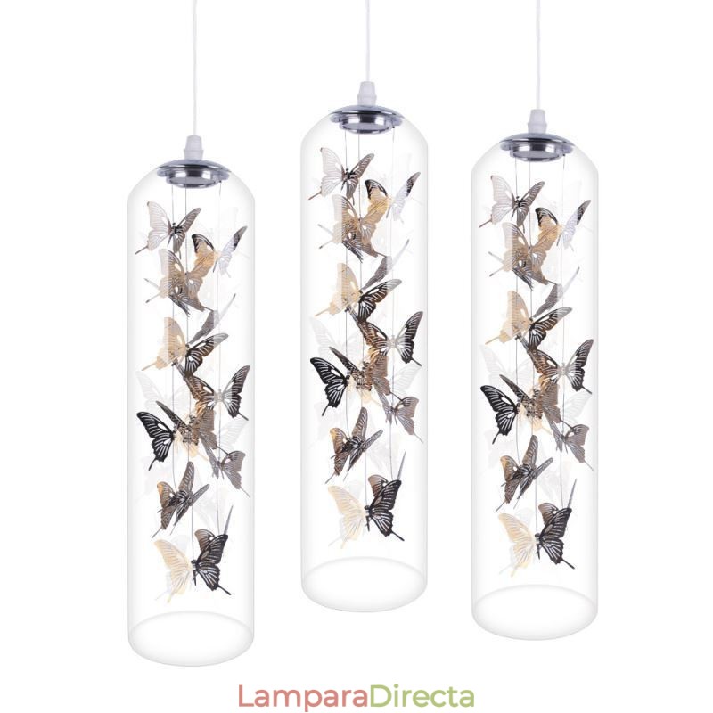 Lámpara colgante de cristal con forma de mariposa y cilindro nórdico creativo