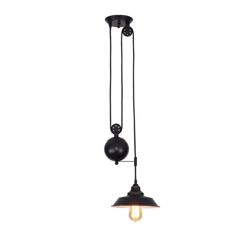 Lámpara colgante de polea industrial de estilo rústico con diseño retráctil y altura ajustable