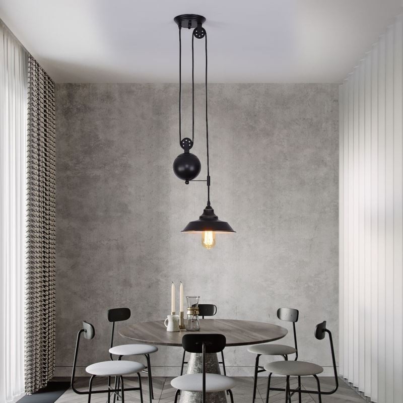 Lámpara colgante de polea industrial de estilo rústico con diseño retráctil y altura ajustable