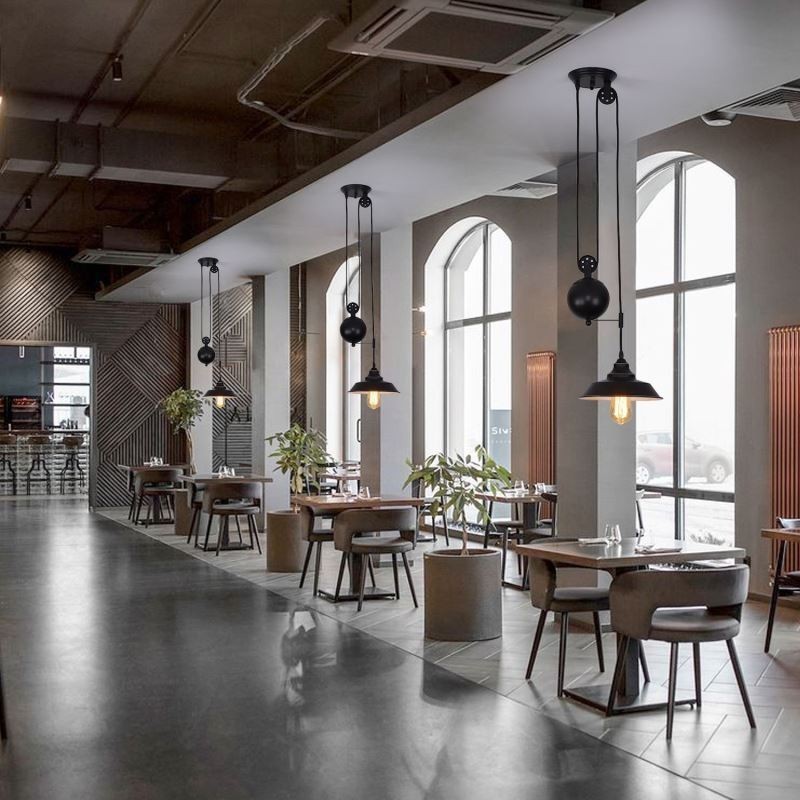 Lámpara colgante de polea industrial de estilo rústico con diseño retráctil y altura ajustable