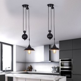 Lámpara colgante de polea industrial de estilo rústico con diseño retráctil y altura ajustable