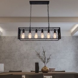 Lámpara colgante rústica rectangular de 6 luces estilo granja
