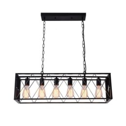Lámpara colgante rústica rectangular de 6 luces estilo granja