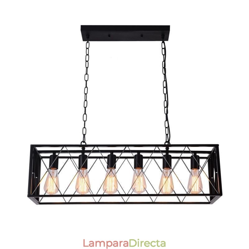 Lámpara colgante rústica rectangular de 6 luces estilo granja