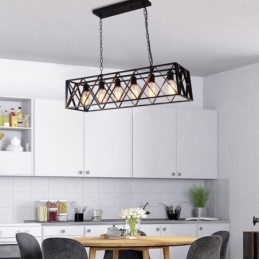 Lámpara colgante rústica rectangular de 6 luces estilo granja