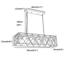 Lámpara colgante rústica rectangular de 6 luces estilo granja