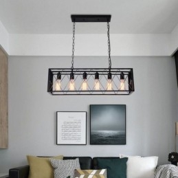 Lámpara colgante rústica rectangular de 6 luces estilo granja