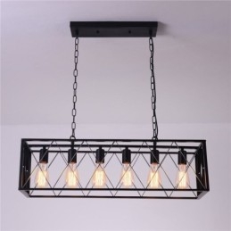 Lámpara colgante rústica rectangular de 6 luces estilo granja