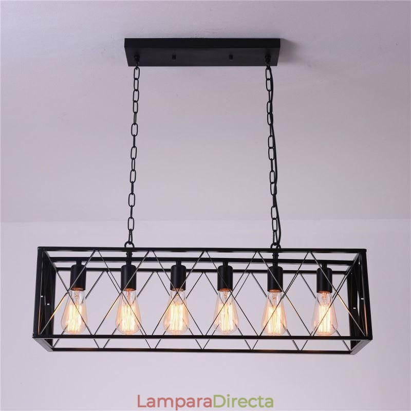 Lámpara colgante rústica rectangular de 6 luces estilo granja