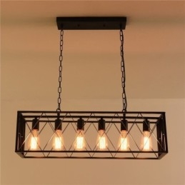Lámpara colgante rústica rectangular de 6 luces estilo granja