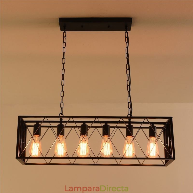 Lámpara colgante rústica rectangular de 6 luces estilo granja