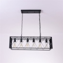 Lámpara colgante rústica rectangular de 6 luces estilo granja