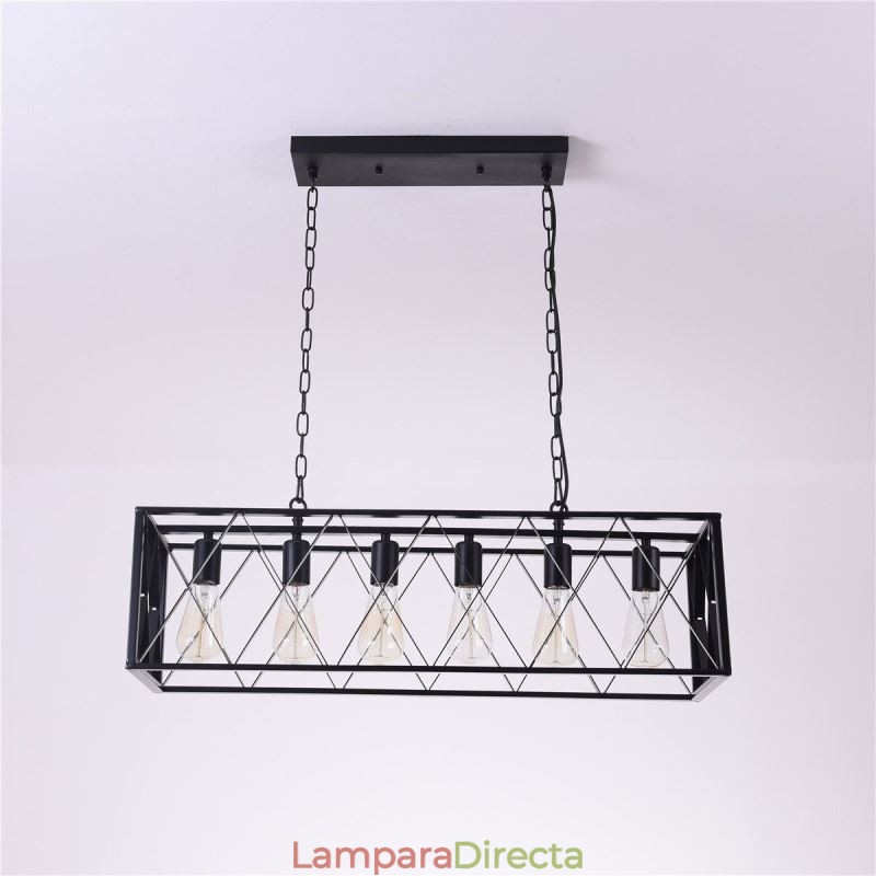 Lámpara colgante rústica rectangular de 6 luces estilo granja