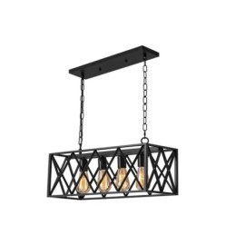 Lámpara colgante rústica rectangular de 4 luces estilo granja