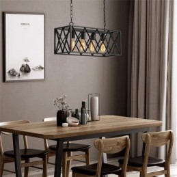 Lámpara colgante rústica rectangular de 4 luces estilo granja