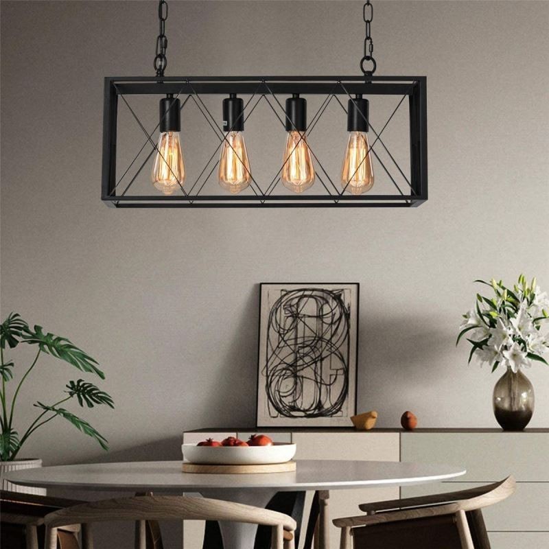 Lámpara colgante rústica rectangular de 4 luces estilo granja
