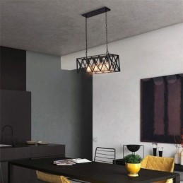 Lámpara colgante rústica rectangular de 4 luces estilo granja