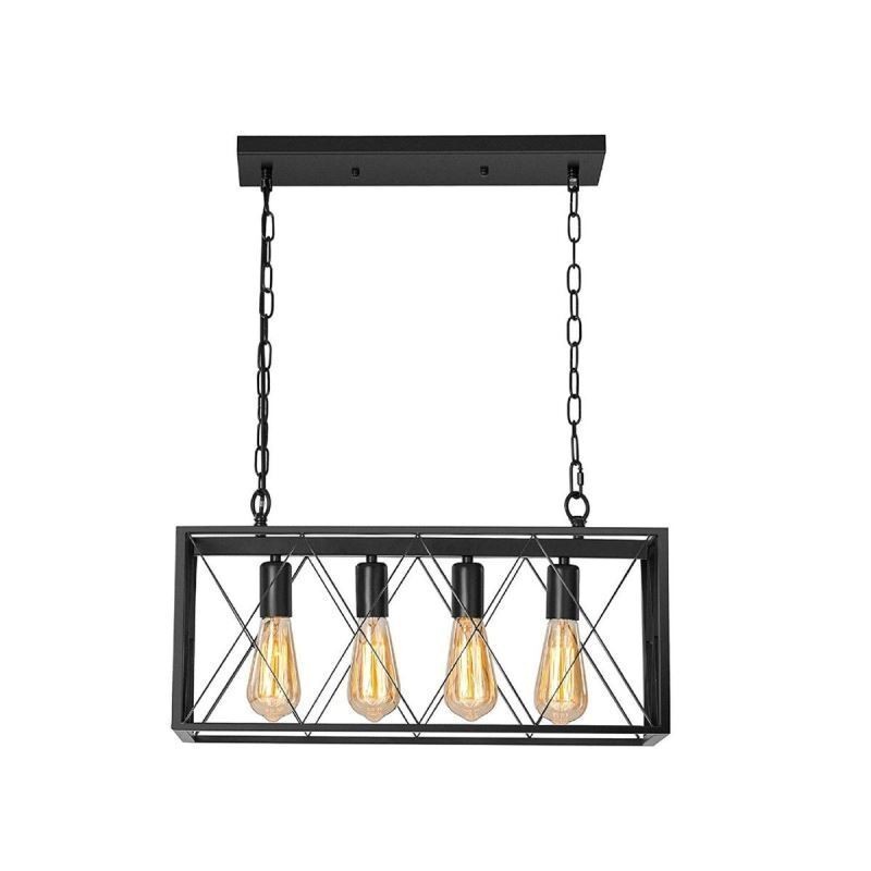 Lámpara colgante rústica rectangular de 4 luces estilo granja