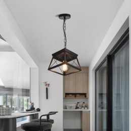 Lámpara colgante trapezoidal vintage de metal negro para techo