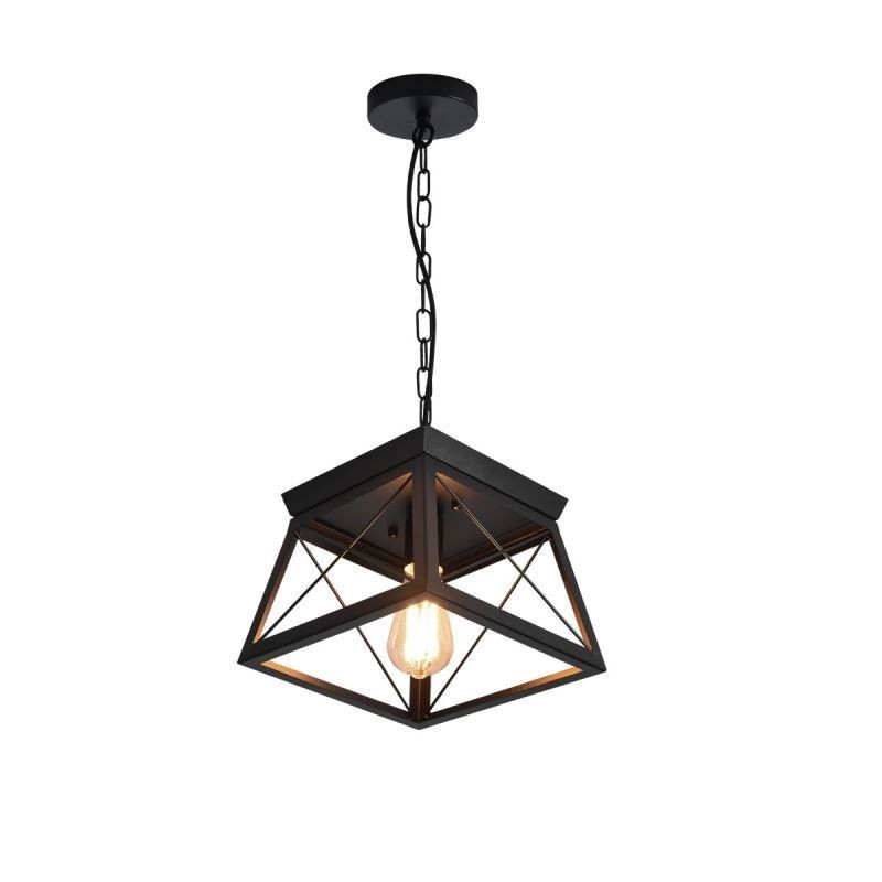 Lámpara colgante trapezoidal vintage de metal negro para techo