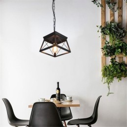 Lámpara colgante trapezoidal vintage de metal negro para techo