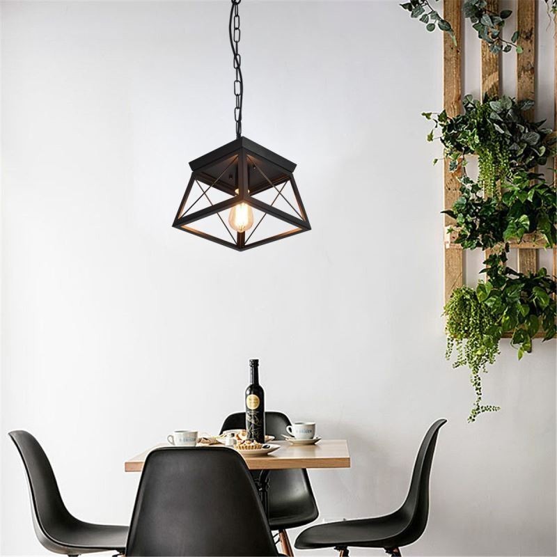 Lámpara colgante trapezoidal vintage de metal negro para techo