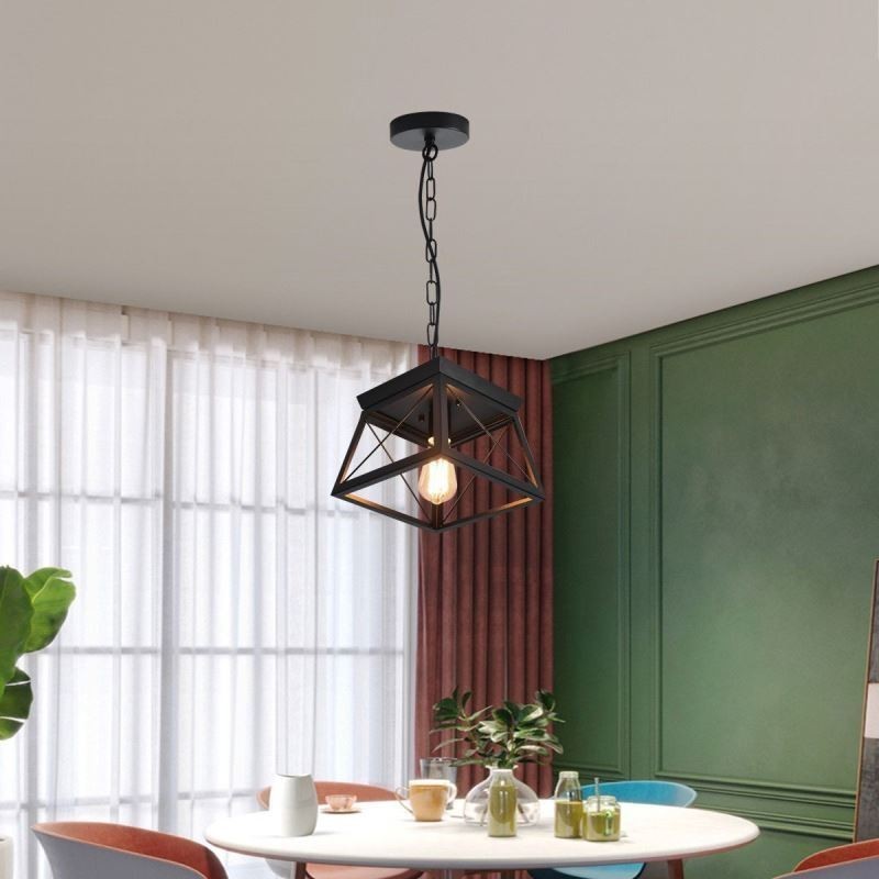 Lámpara colgante trapezoidal vintage de metal negro para techo