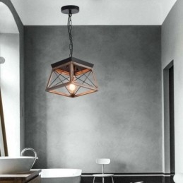 Lámpara colgante trapezoidal vintage de metal negro