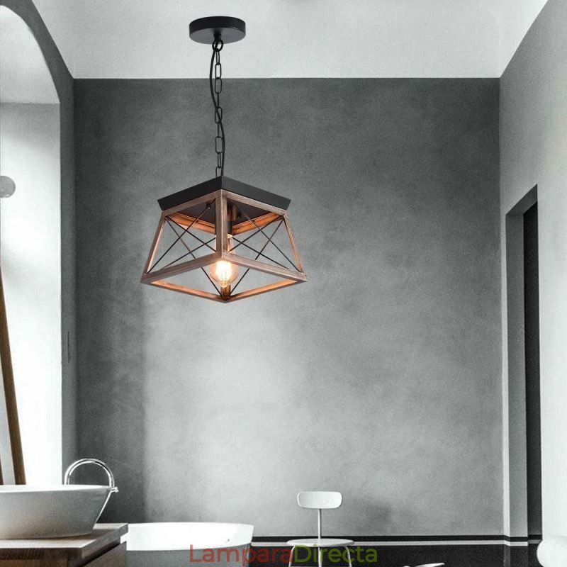 Lámpara colgante trapezoidal vintage de metal negro