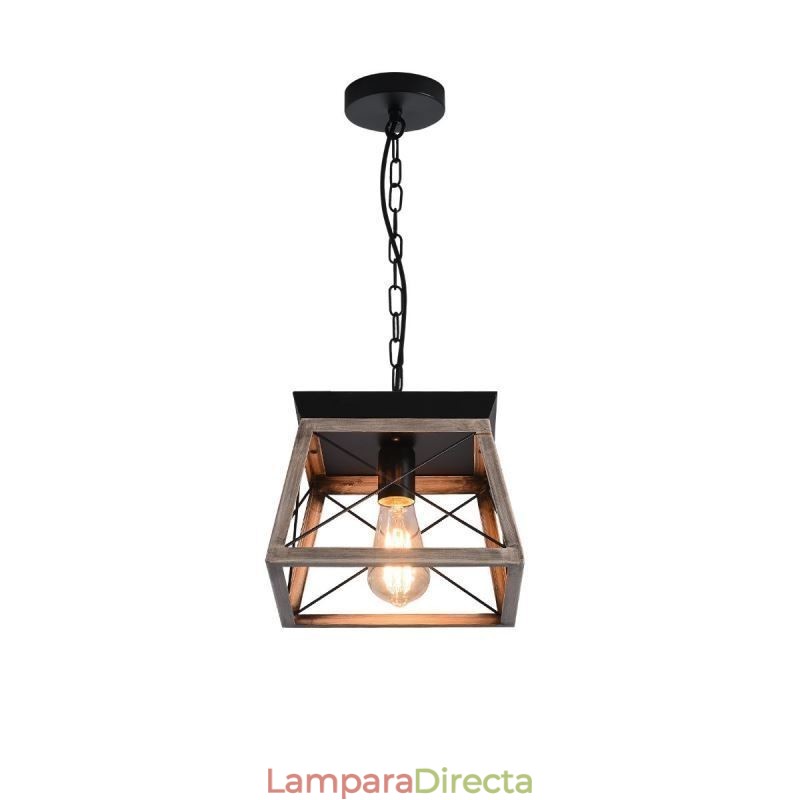 Lámpara colgante trapezoidal vintage de metal negro