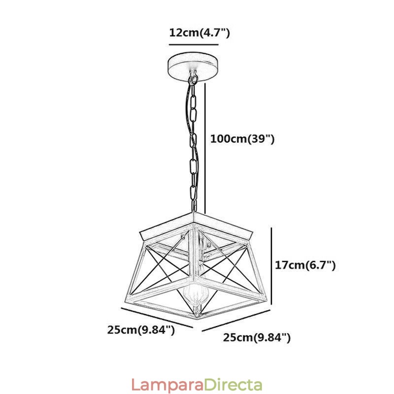 Lámpara colgante trapezoidal vintage de metal negro