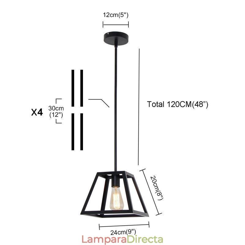 Lámpara colgante rústica de granja, minilámpara de techo industrial de metal, forma trapezoidal, isla