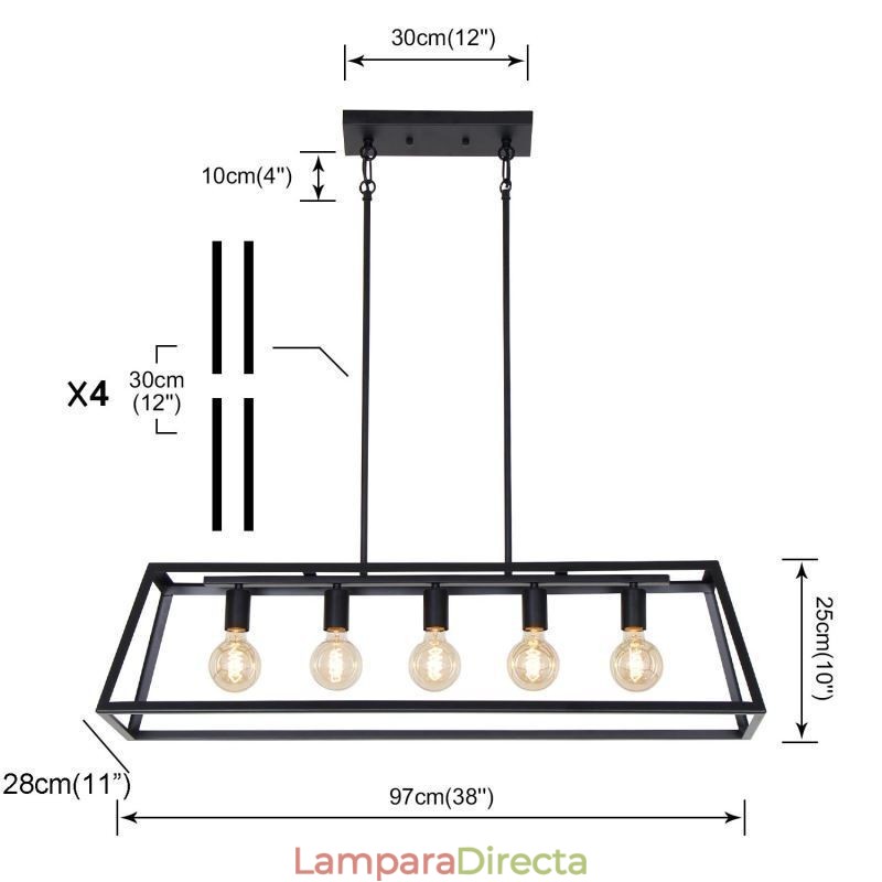 Lámpara colgante de metal industrial, lámpara de techo colgante trapezoidal