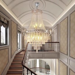 Lámpara de araña de cristal moderna, elegante y contemporánea, lámpara de techo, escalera dúplex