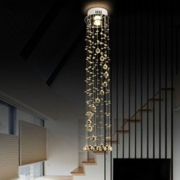 Lámpara de araña grande de lujo moderna de cristal con montaje empotrado para techo