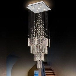 Lámpara de araña de cristal cuadrada moderna, elegante y contemporánea, lámpara de techo dúplex para escalera