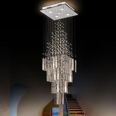 Lámpara de araña de cristal cuadrada moderna, elegante y contemporánea, lámpara de techo dúplex para escalera Lámpara de araña de cristal cuadrada moderna, elegante y contemporánea, lámpara de techo dúplex para escalera