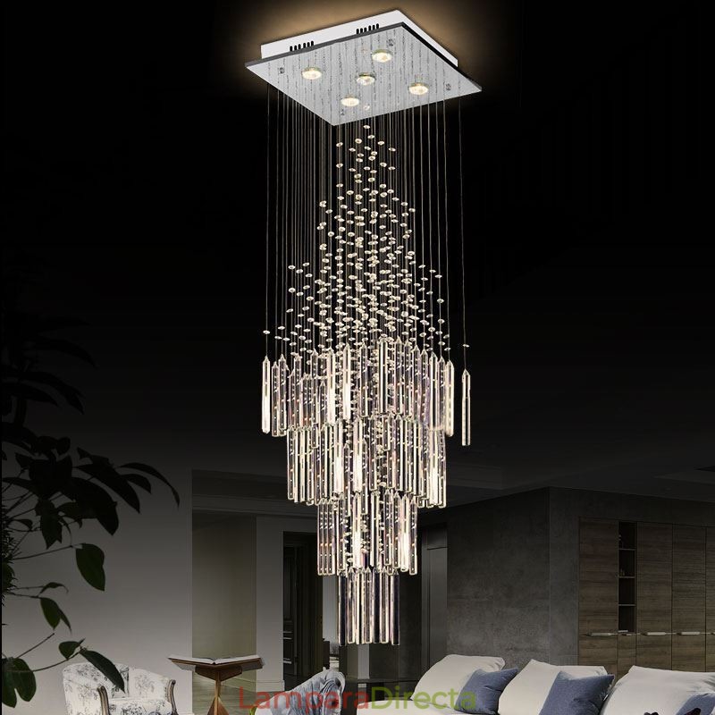 Lámpara de araña de cristal cuadrada moderna, elegante y contemporánea, lámpara de techo dúplex para escalera