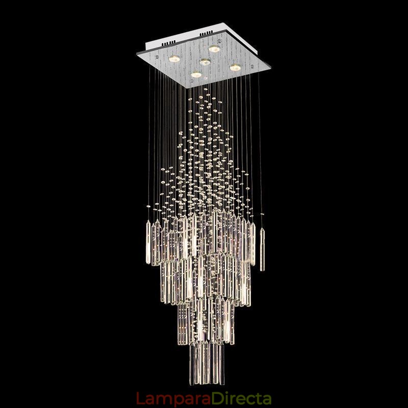 Lámpara de araña de cristal cuadrada moderna, elegante y contemporánea, lámpara de techo dúplex para escalera