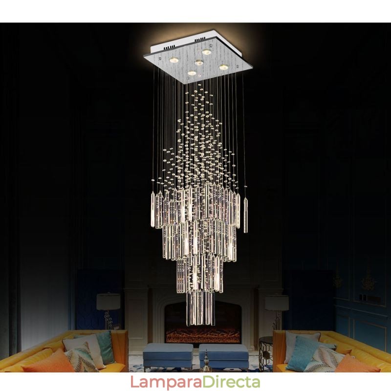 Lámpara de araña de cristal cuadrada moderna, elegante y contemporánea, lámpara de techo dúplex para escalera