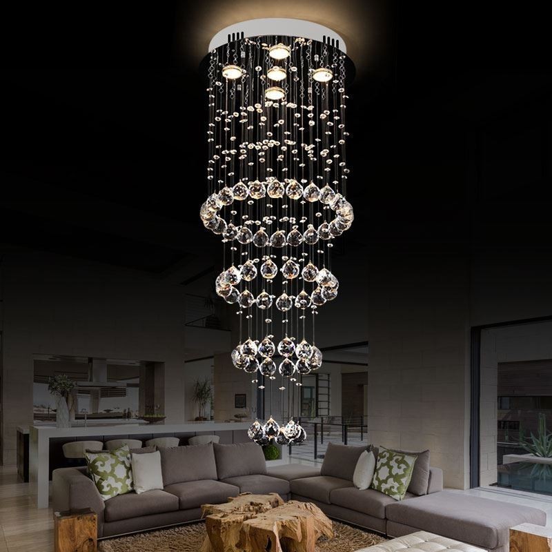 Lámpara de araña de cristal contemporánea y elegante para techo, escalera dúplex