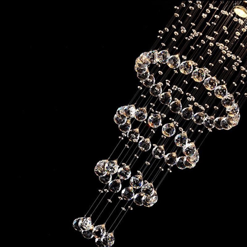 Lámpara de araña de cristal contemporánea y elegante para techo, escalera dúplex