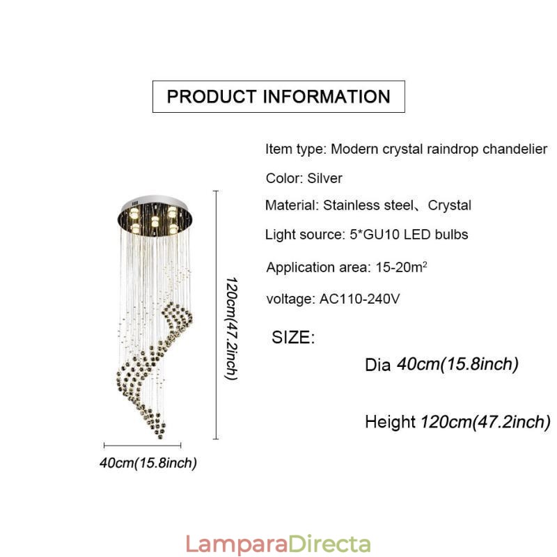 Elegante lámpara de araña de cristal con forma de gota de lluvia para el techo del vestíbulo