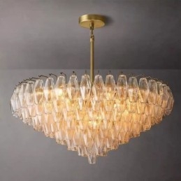 Lámpara colgante americana de cristal, color ámbar transparente, 90 cm, 14 luces