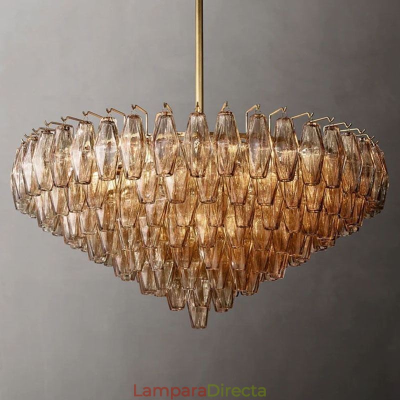 Lámpara colgante americana de cristal, color ámbar transparente, 90 cm, 14 luces