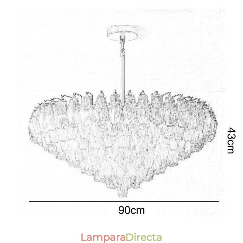 Lámpara colgante americana de cristal, color ámbar transparente, 90 cm, 14 luces