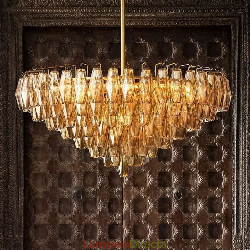 Lámpara colgante americana de cristal, color ámbar transparente, 90 cm, 14 luces